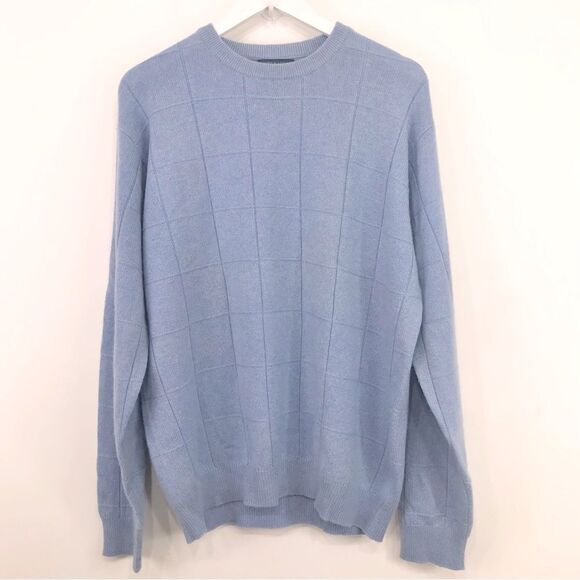 Joseph & Lyman Light Blue 100% Cashmere
Windowpane Knit Crewneck Sweater - Picture 1 of 12